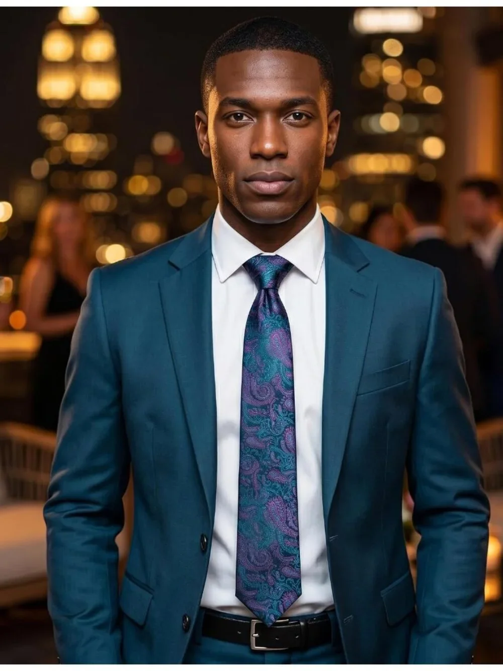 🆕Men Teal & Purple 100%Microfiber Paisley Slim Formal Necktie For Wedding Dress